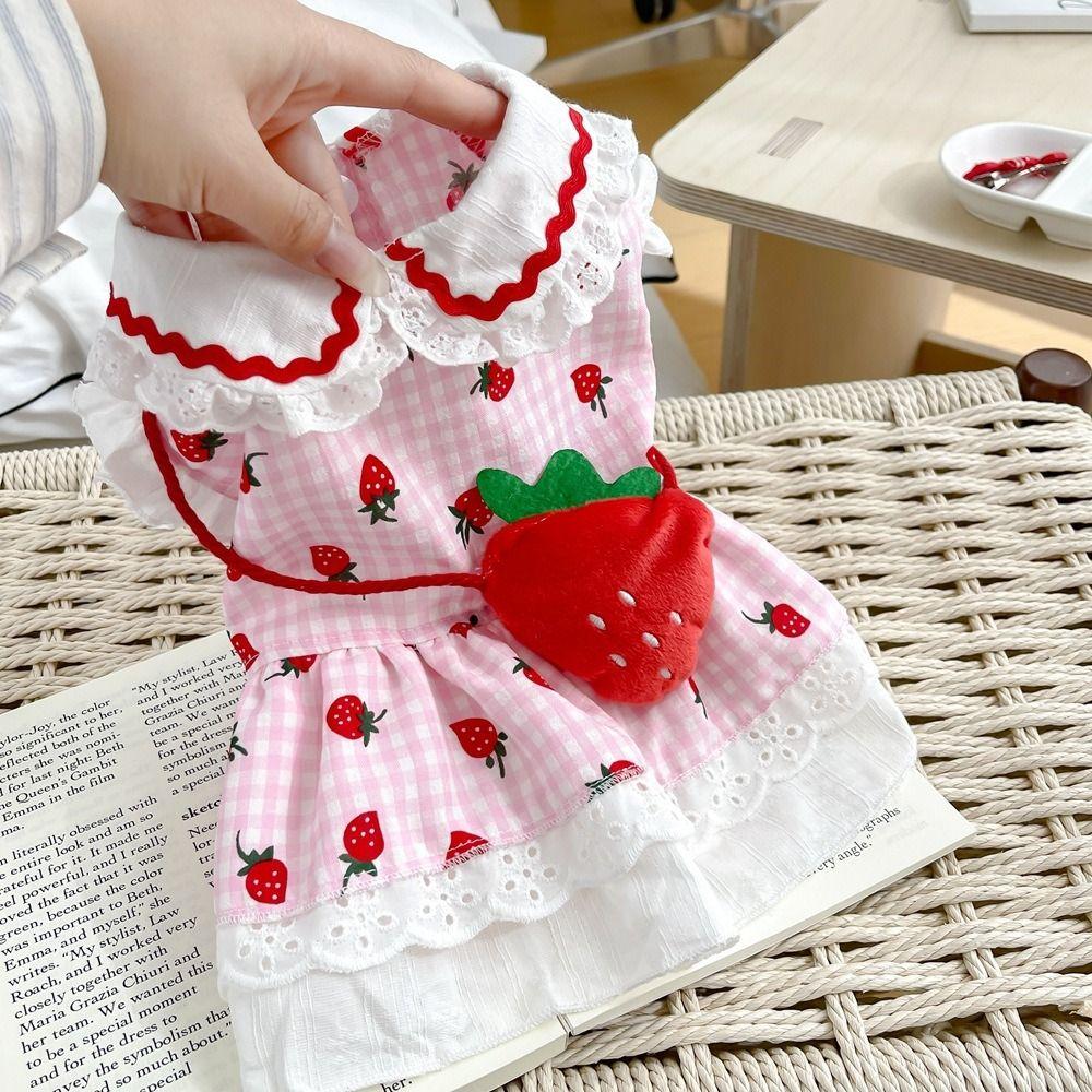 Cute Dog Vest Soft Cat Skirt Fashion Pet Strawberry Dress  Pet Party