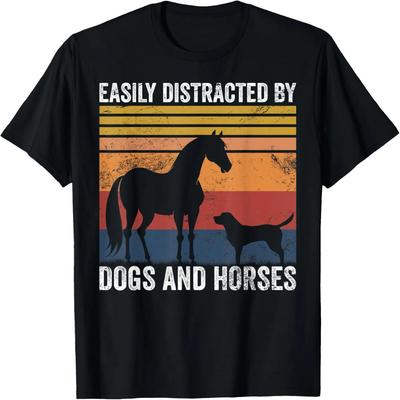 Vintage Easily Distracted by Horses and Dogs Horse Lovers T-Shirt