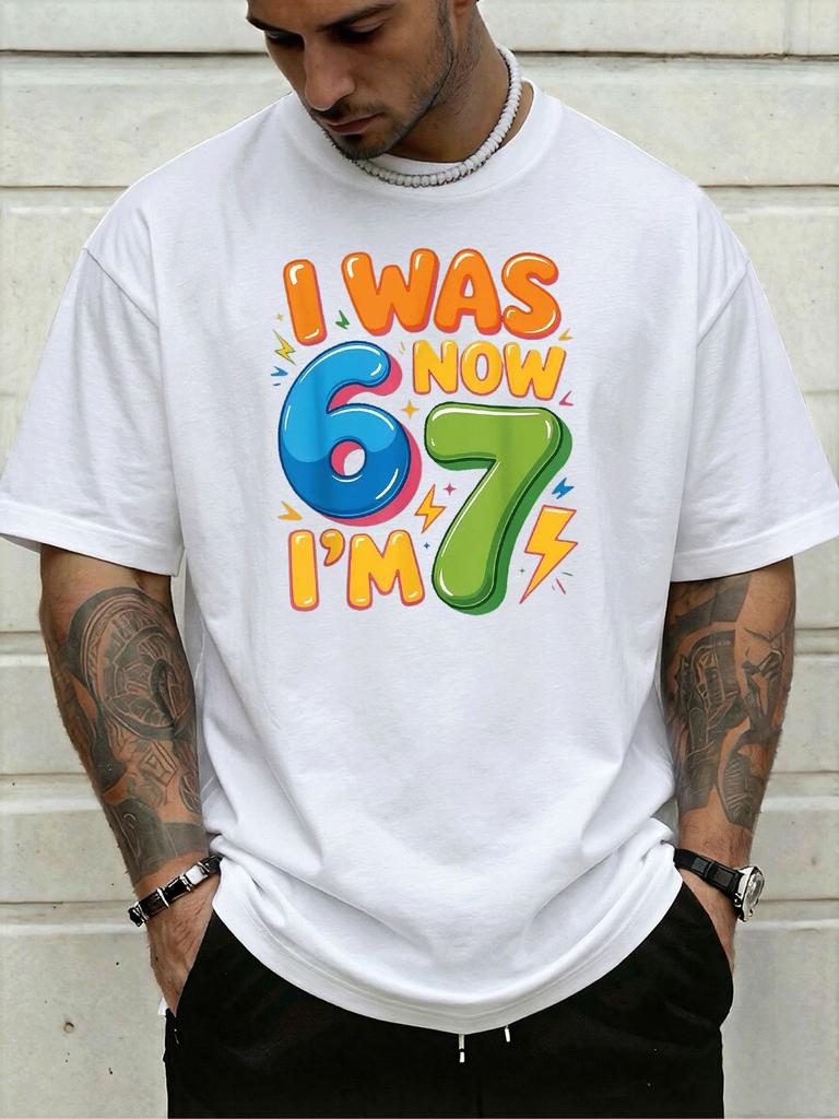 Unisexs Birthday Tee I Was Six Now Im Seven Bubble Number Graphic Dark Gray Crew Neck Loose Short Sleeve Party Casual Summer Top