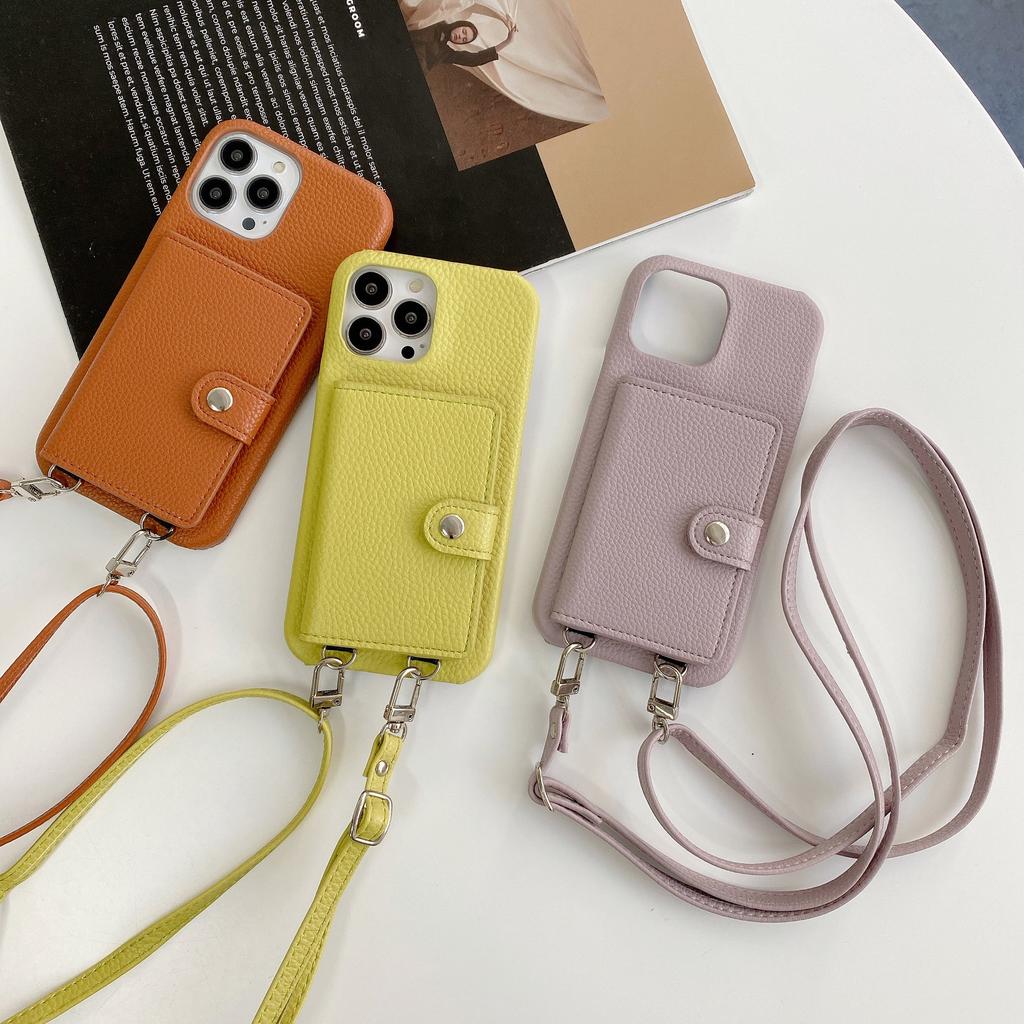 Japan and Korea Card Bag Lanyard Is Suitable for Apple 12Promax Mobile Phone Case 12 Women 11max Apple 13promax Leather X