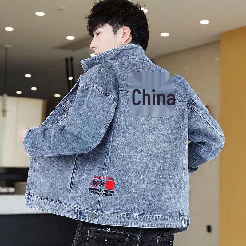 Men's 2022 Spring/Autumn Denim Jacket, Trendy Korean Style with Embroidery, Handsome Casual Top.