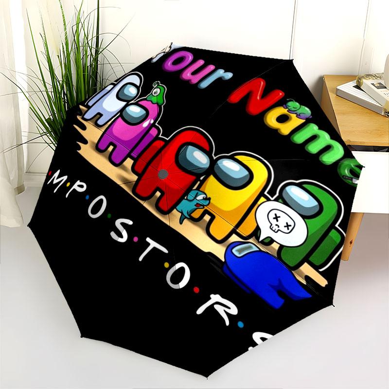 1 PC Automatic Folding Umbrella - Among Us Custom Name Pattern, Portable & Foldable Design with 8 Ribs, Christmas Birthday Gifts