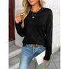 Women S Casual Knitted Pullover Sweater Round Neck Long Sleeve Solid Color