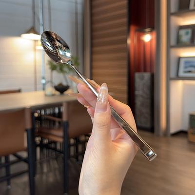 Stainless Steel Spoon Korean Long Handle Tableware Thicken Stirring Ice Spoon Meal Spoon Household Dinner Spoon