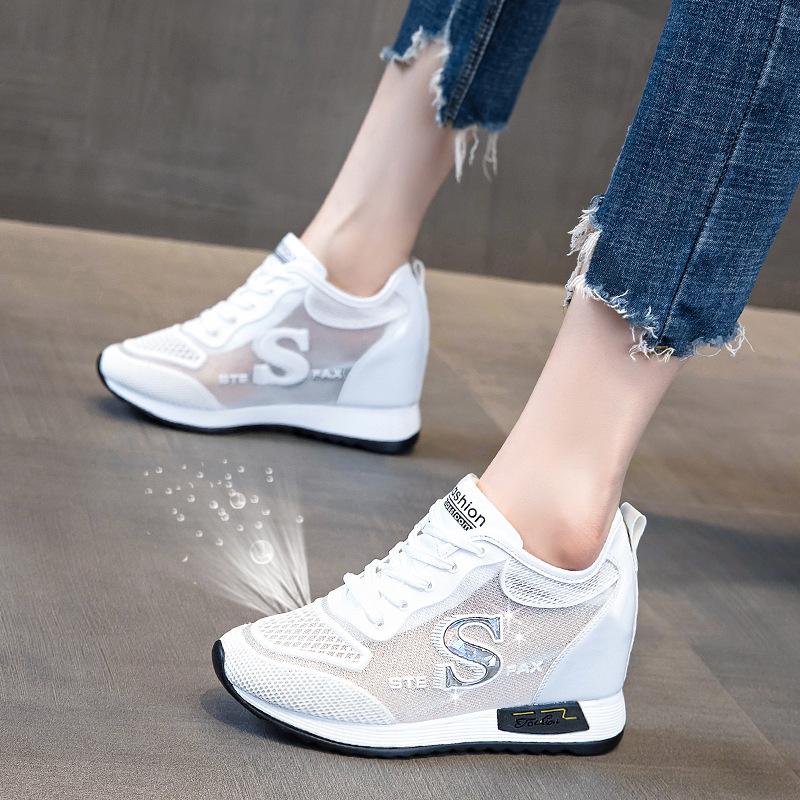 Vulcanized Shoes Wedges Sneakers For Women Elevator Shoes Brand Sneakers Increase Within Women Casual Shoes White Sneakers T