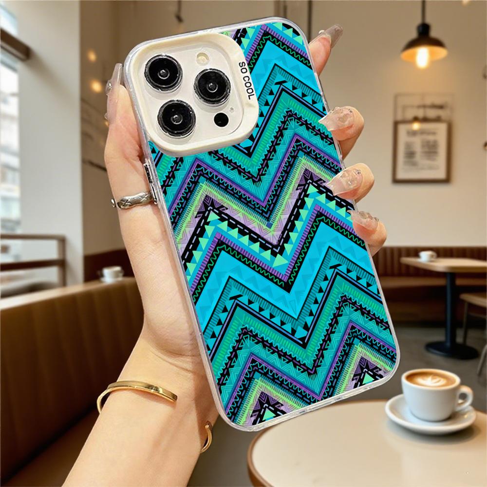 Buntes Chevron Stammesmuster Stoßfeste Handyhülle für iPhone 16 15 14 13 12 11 Pro Max/Mini Kratzfestes Premium Hartschalen Cover