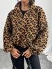 Palton Scurt din Fleece cu Mâneci Lungi cu Imprimeu Leopard pentru Femei Toamnă Iarnă Lejer Casual Jachete cu Fermoar Decolteu Halter Îmbrăcăminte Exterioară