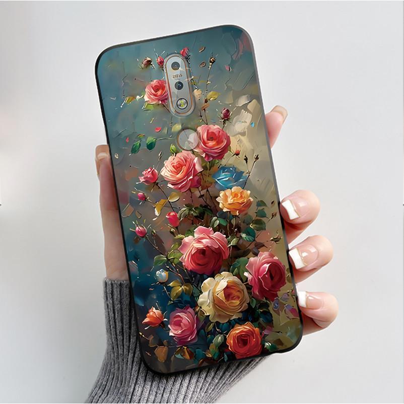 Printing Pattern Case For Nokia 7.1/Nokia 7 Plus Fundas Nokia7 Cover Soft Silicone Black Shell Cute Flower Cartoon Casing Coque