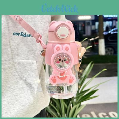 Plastic Kids Water Bottle With Straw And Cartoon Design For School And Travel