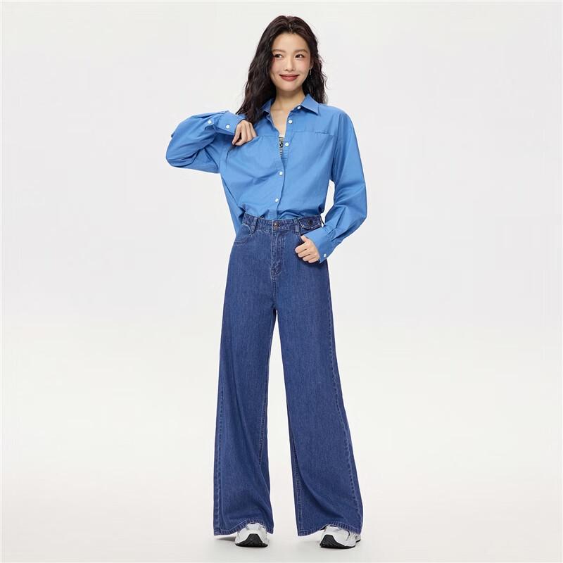 Giordano Women's Relaxed Fit Washed Wide-Leg Jeans