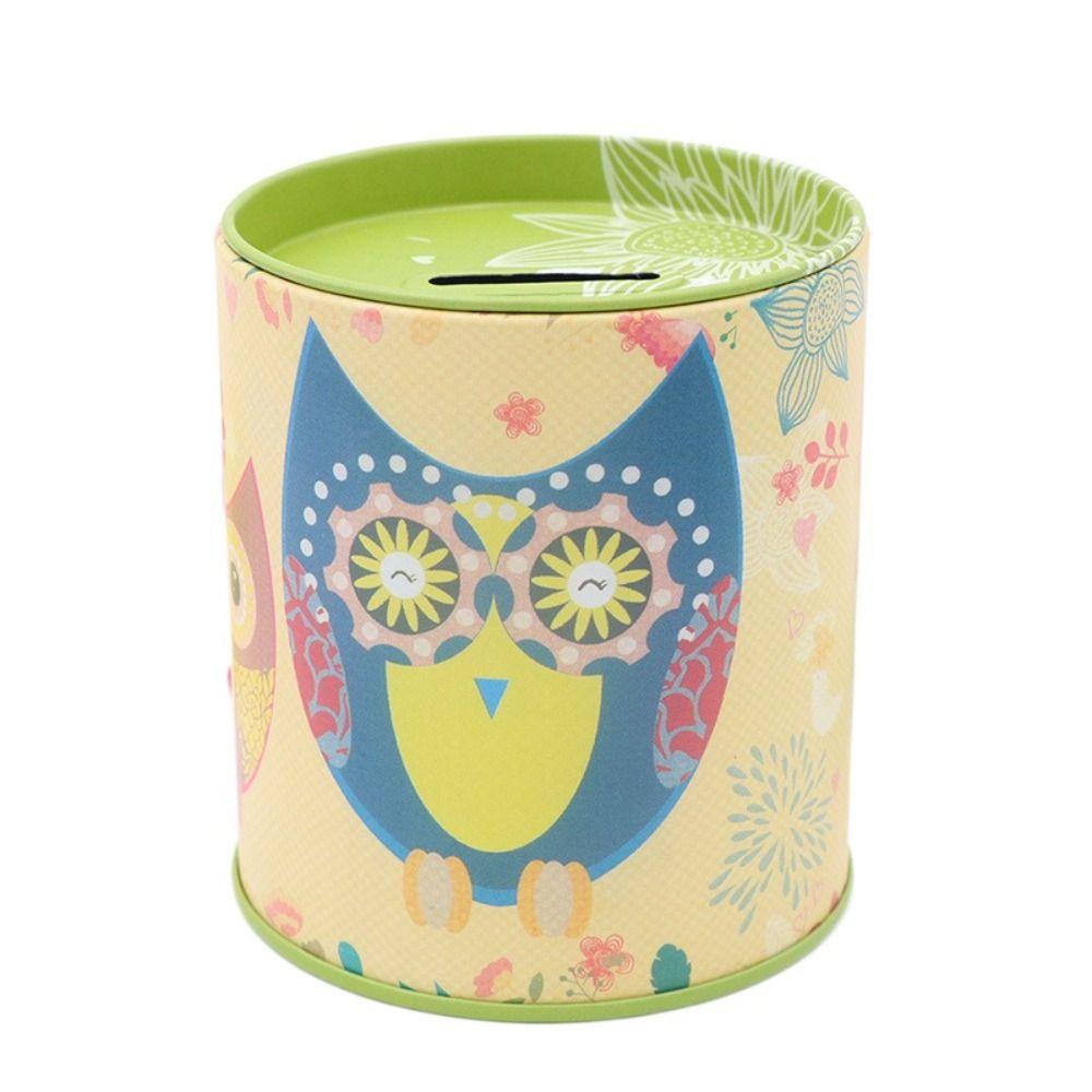 Iron Owl Piggy Bank Mini Metal Storage Box Easy Use Round Saving Banks  Birthday Gift