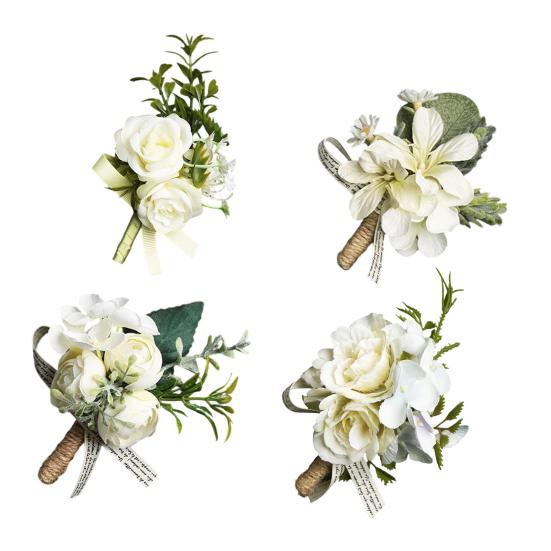 Hvid Bryllupsblomst Rustik Brudgom Knaphul til Brud Brudepige Brudgom Groomsman Vestlig Silkeblomst Fest