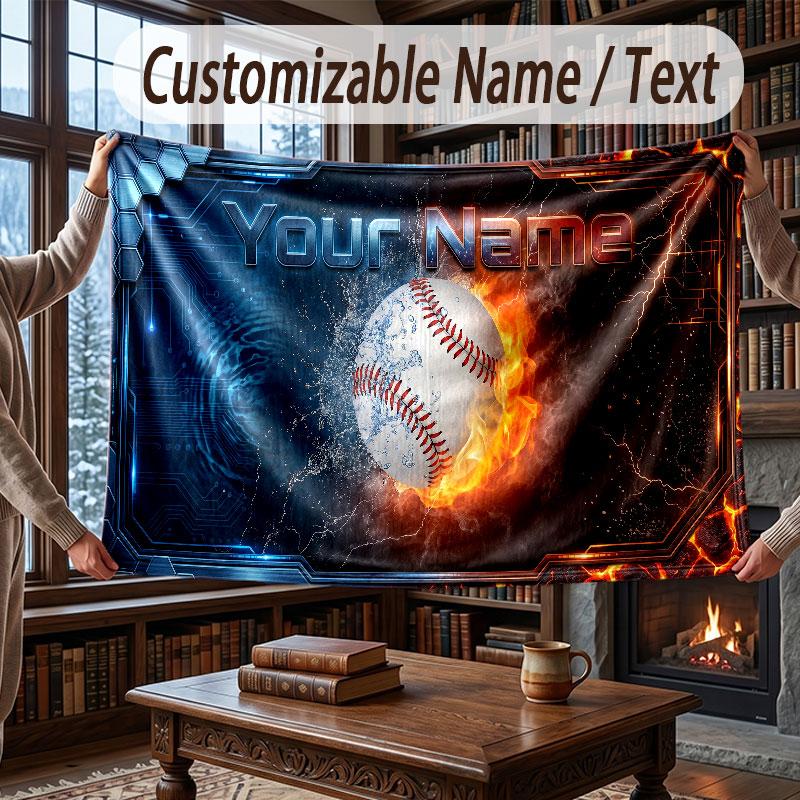 Sports Theme Throw Blanket Custom Name Text Personalized Blanket Soft Cozy Blanket for Home Sofa Bed