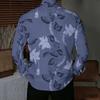 Men Collared Shirt Dark Blue Light Leaf Floral Silhouette Print Long Sleeve Button Down Top