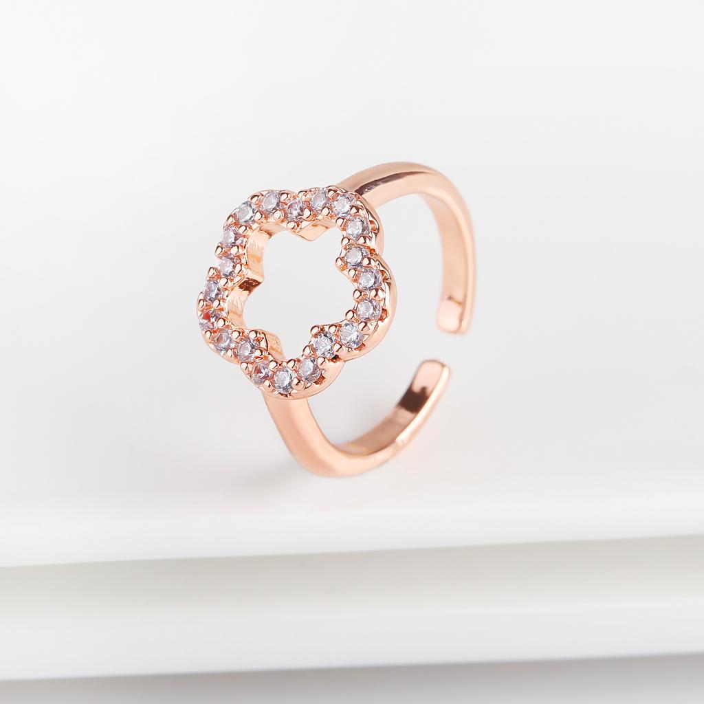 Luxury High Quality Zirconia Five Leaf Flower Opening Ring Adjustable Temperament for Woman Plum Blossom Jewelry Clover Gift
