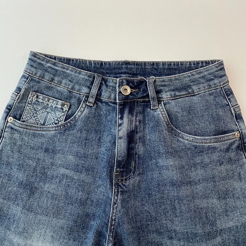 Men's Summer Slim Fit Denim Shorts with Ink-Splashed Print and Diamond Accent