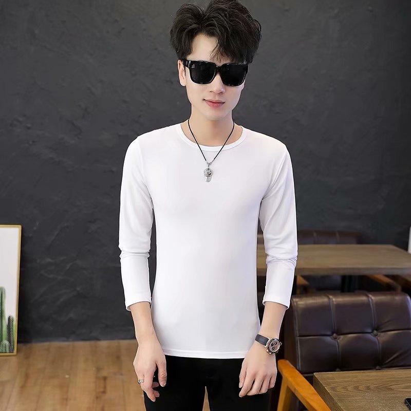 Men's Casual Corduroy Long Sleeved Round Neck T-shirt Fashion Top Solid Color Fashion T-shirt