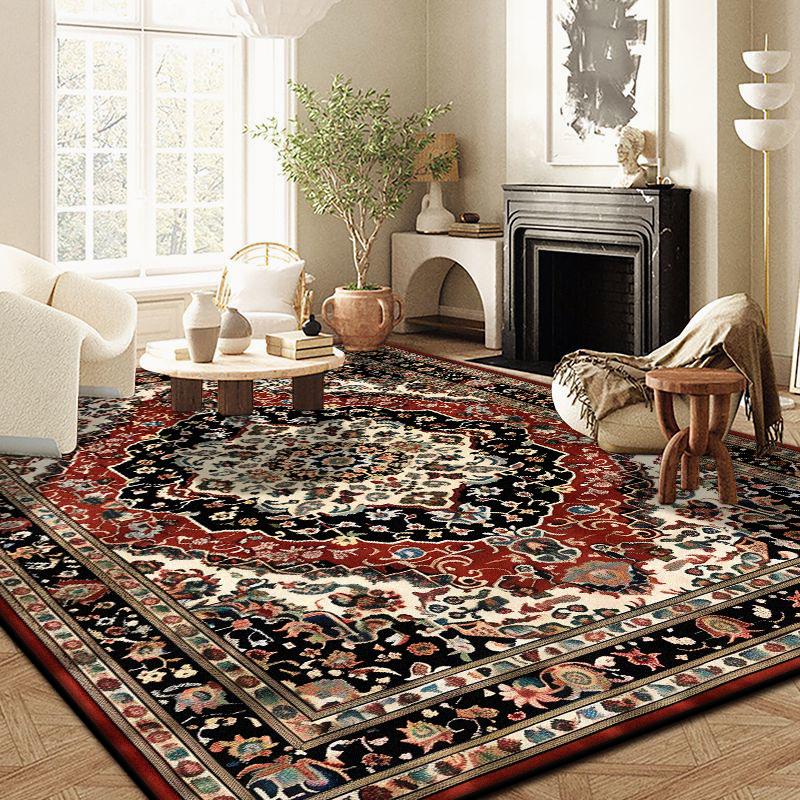 Red Black Vintage Persian Non-slip Fluffy Rug Decoration Locker Room Stain Resistant Mat Large Area Short Velvet Sofa Carpets