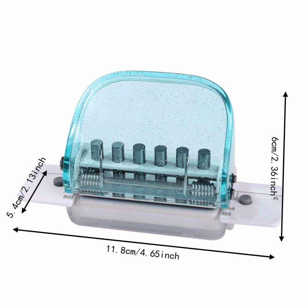 6-Hole Binder Hole Puncher Transparent Round Hole Paper Punching Machine Portable Manual Punching Loose Leaf Hole Puncher