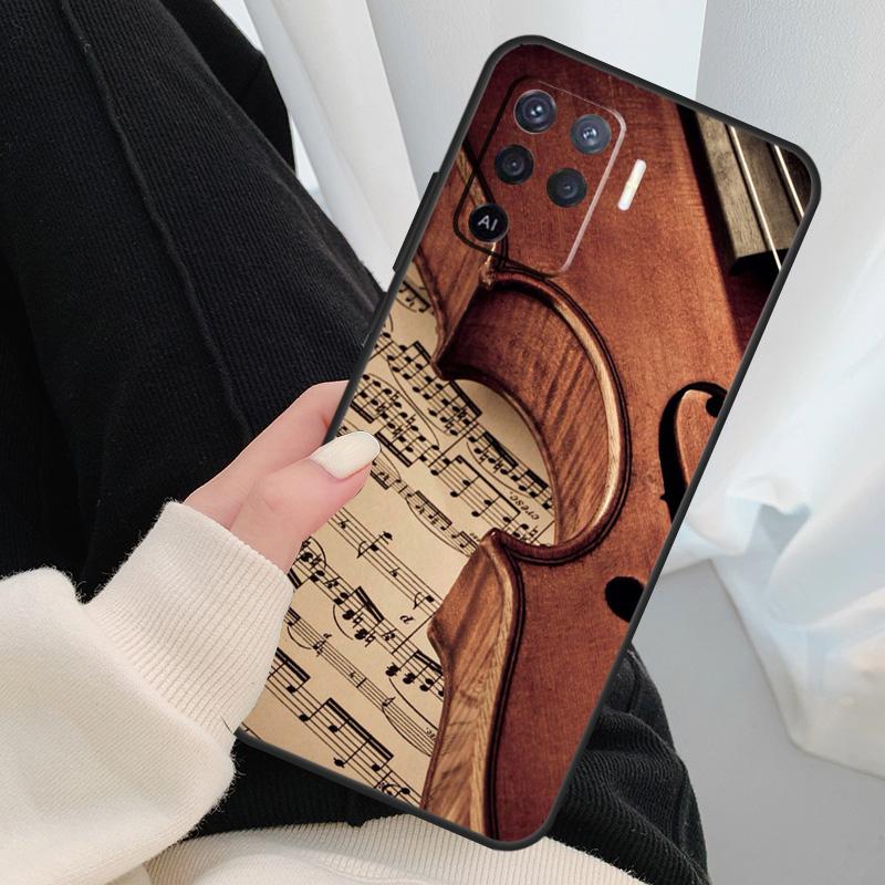 Elegant Violins Bow Sheet Music Case For Oppo A18 A38 A58 A78 A98 A80 A60 A40 A96 A76 A16 A94 A74 A54 A15 A17 A57 A77 A5 Pro