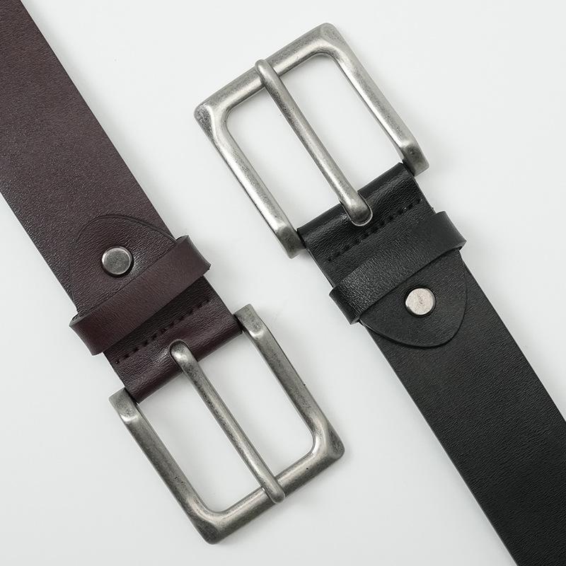 Belt Men'S Leather Pin Buckle Youth Casual Middle-Aged Belt Men'S Trendy Cow Solid Alloy Buckle Leather Retro Belt
