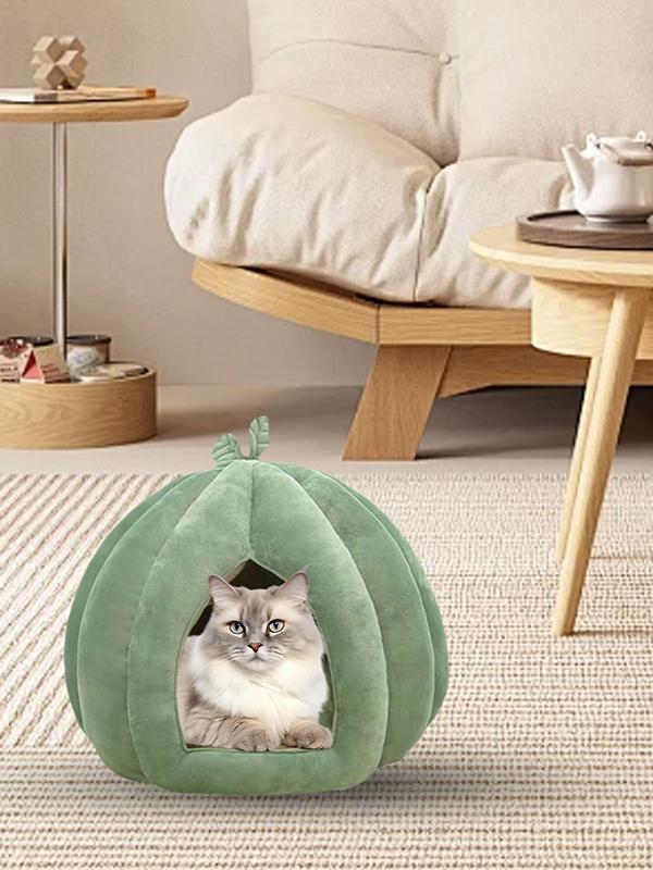 Kürbis-Katzenbett, Haustierhaus, geschlossenes Katzennest, tiefer Schlafkomfort im Winter, Katzenbett, Haustierzelt für Kätzchen, kleine Hunde, Heimtierbedarf