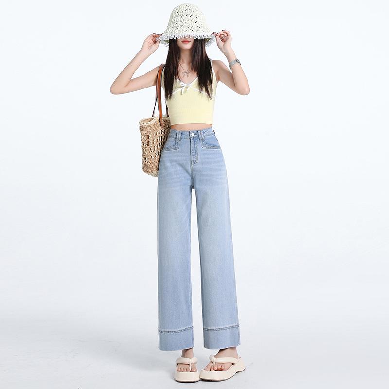 

Women s 2025 Tencel High-Waisted Wide-Leg Cropped Jeans - Summer Thin, Straight, Loose, Drapey, Slimming Pants L