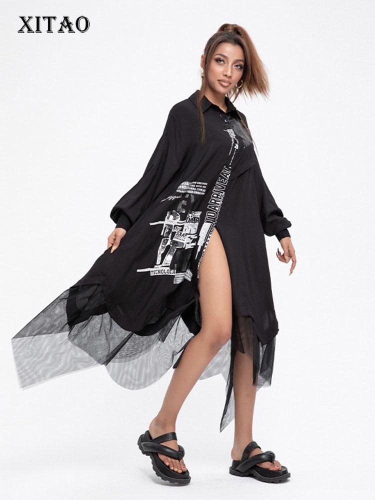 

XITAO сетчатое лоскутное платье с модным принтом, нерегулярный подол, повседневное, индивидуальное, уличное, в стиле меньшинств, Новое поступление, женское WMD5010