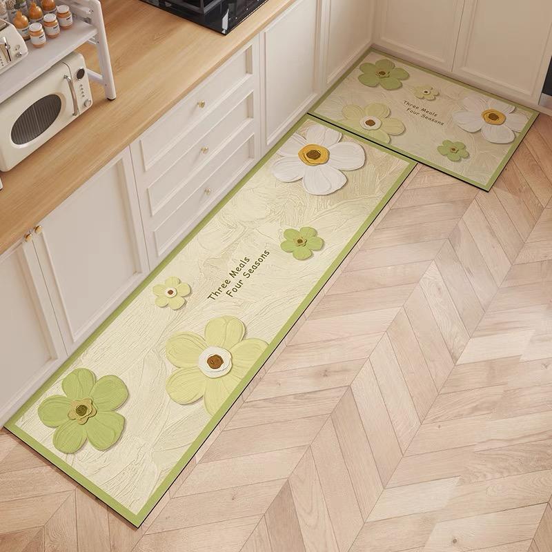 2-teilige Creme Air Küchenbodenmatte Kieselgur Saugfähig, Rutschfest, Anti-Abtropfmatte Lang Waschfrei und Anti-Sturz Teppich