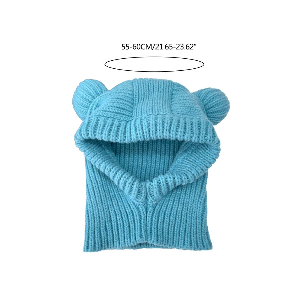 Adult Knit Balaclava Elastic Windproof Neck Warmer Scarf with Cute Bear Ear Shape Winter Christmas Cosplay Party Hat