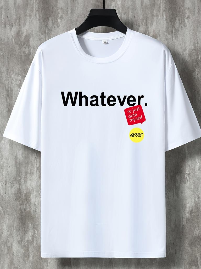 Unisexs Simple Letter T Shirt Whatever Slogan Color Sticker Graphic Print Short Sleeve Crew Neck Casual Cotton Male Daily Tee