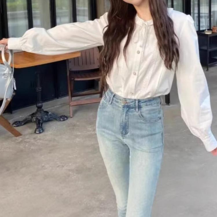 White Shirt Doll Collar New Design Sense Niche Spring Shirt French Style Long Sleeve Top