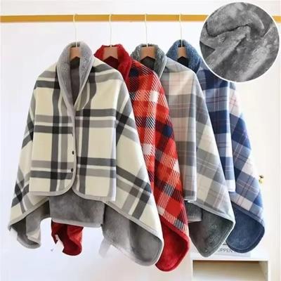 Lazy Plaid Wearable Blanket Thicken Fleece-lined Casual Office Blanket with Button Warm Home Shawl Blanket Bedroom