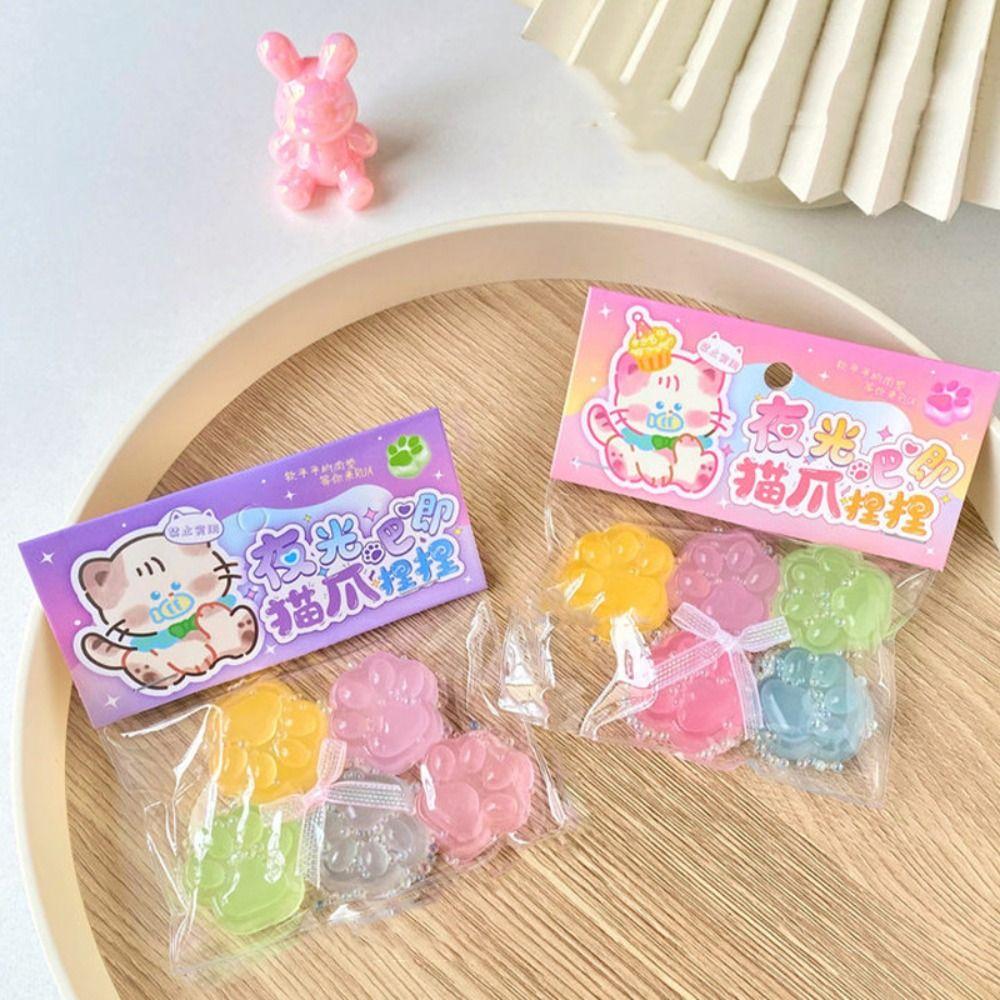 Silicone Cartoon Fidget Toy Kneading Cat Paw PinchToy Luminous Cat Paw Squeeze Toy  Children Adult