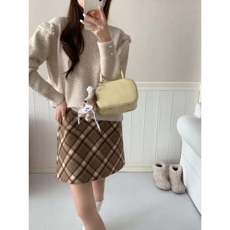 

Ленивый Ветер Тяжелая Промышленность Вязаный Пуловер с Бусинами Женский Зимний Новый Модный Универсальный Простой Свитер One size хаки