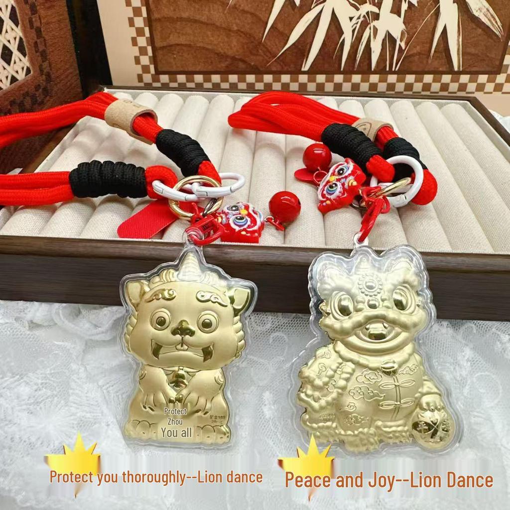 999 Fine Gold Lucky Lion Pendant & Keyring Charm: New Year Handbag and Mobile Accessory for Wealth