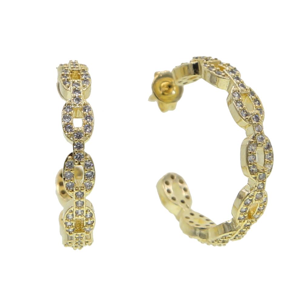 Promotion Micro Pave Sparking Bling clear Cz Cubic Zirconia Gold Plated Cuban Chain Hoop Earring