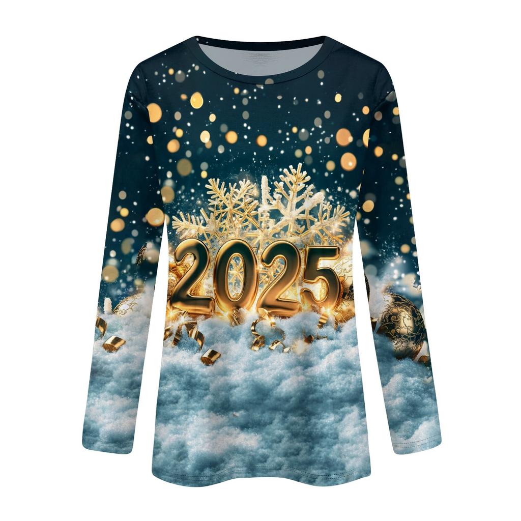 Women's And Winter Round Neck Long Sleeve T-Shirt Printed Top