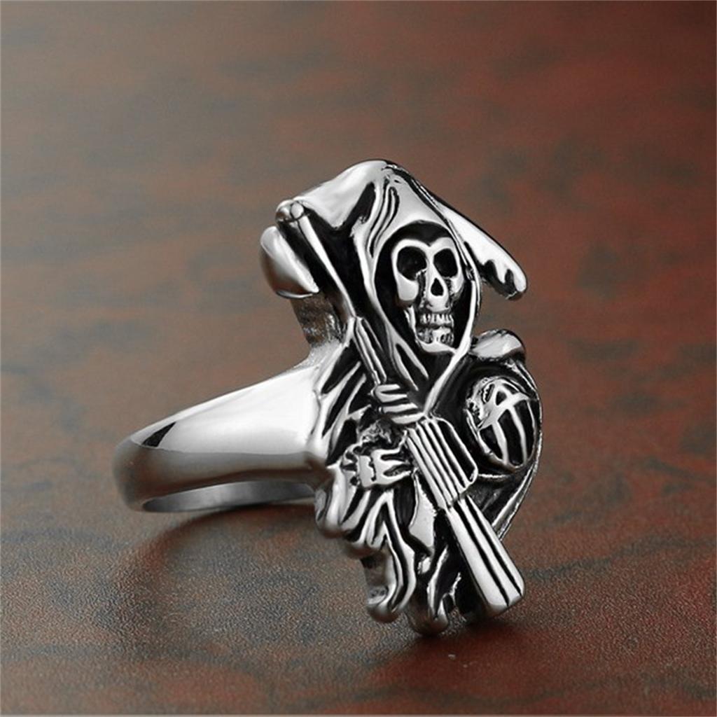 Santa Muerte Ring Stainless Steel Mexican Grim Reaper Our Lady of Holy Death for Men Punk Jewelry