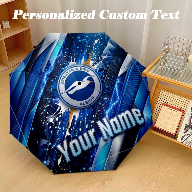 8 Rib Auto Folding Umbrella Brighton & Hove Albion Football Print Custom Name Text Portable Rain Gear
