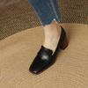 Fashion 2025 Spring New GENUINE LEATHER Women Shoes LEISURE Women Slip-On Shallow Pumps Square Toe Heels Shoes Women Zapatos De Mujer