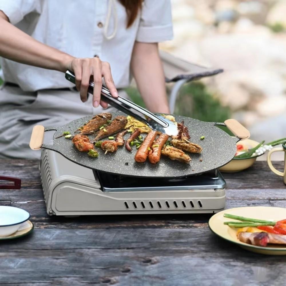 Round Shape Smokeless Griddle Pan 30/32/34/36/38cm Barbecue Plate Non-Stick Frying Pan  Travel BBQ