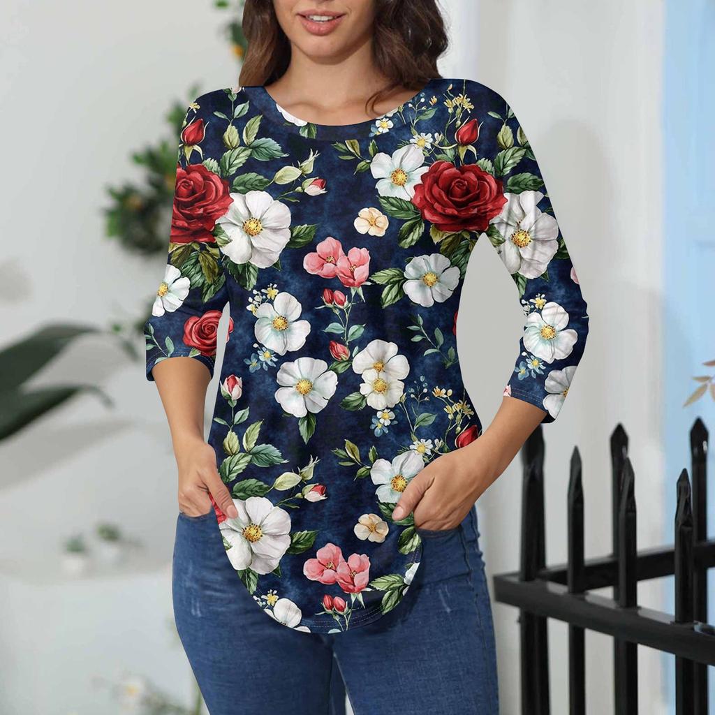 Damen-T-Shirts, 3/4-Ärmel, einfarbig, Pullover, Sommer, Frühling, Tops, Blusen