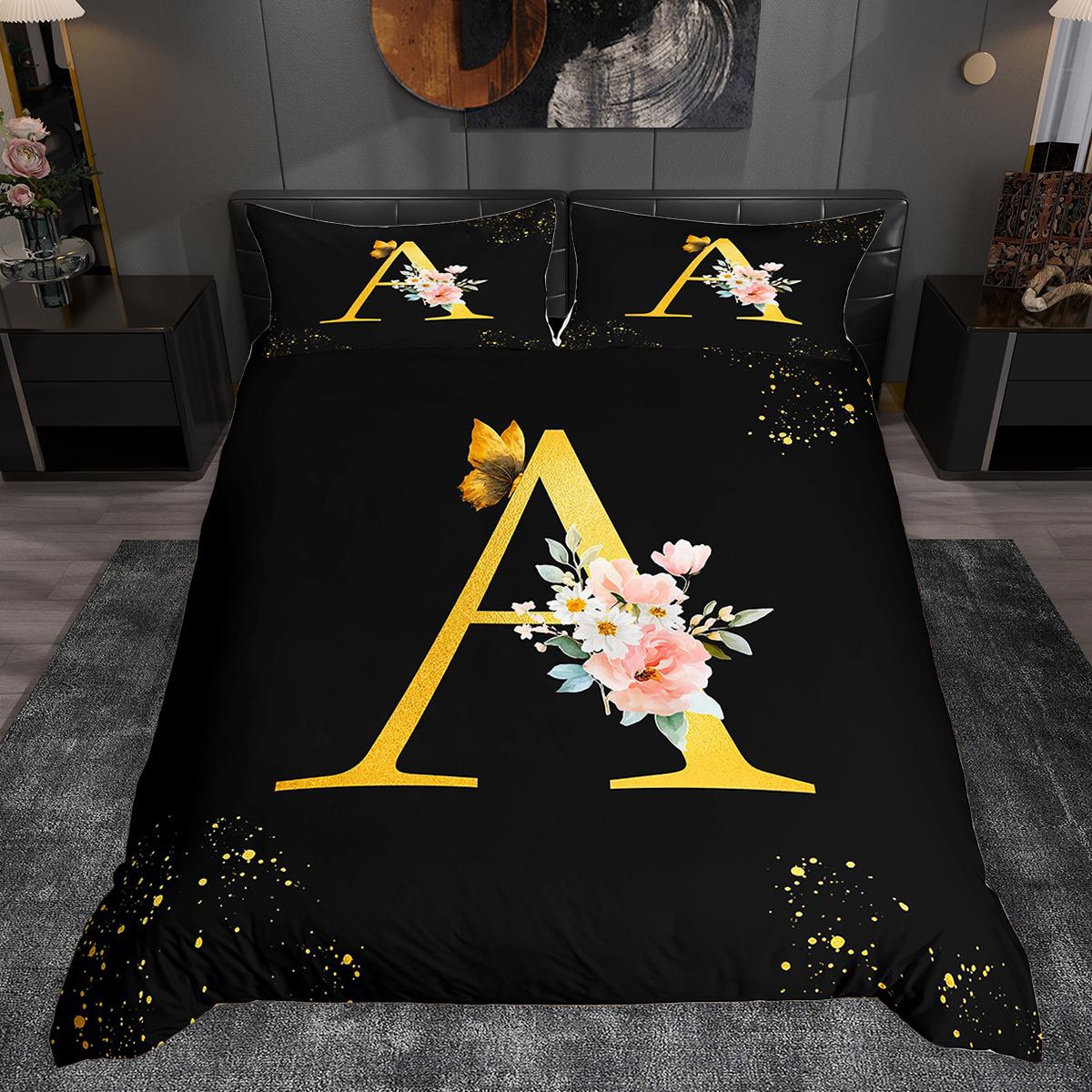 

Comforter Homewish Black Gold For Girls Aesthetic Marble Comforter Set Rose Monogrammed Initial Bed Set Comforter (quilt)-EU Single(135*200cm)3pcs