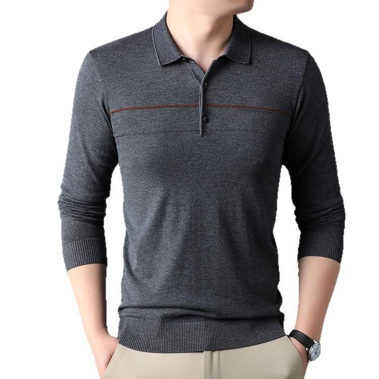 Men's Knitted Sweater Long Sleeve POLO Shirt Fashionable Lapel Middle-aged Men's Knitted Base Shirt Long Sleeve T-shirt Men