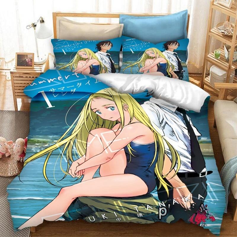 Mode 3D-Druck Anime Summer Time Rendering Bettwäscheset Bettbezüge Kissenbezüge 2/3-teilig Bettdecke Bettwäschesets Bettzeug