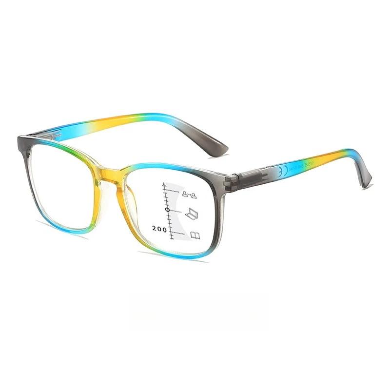 Unisex Mode Multifokale Lesebrille High Definition Anti-Blaulicht-Brille Klassisches Quadratisches Gestell Alterssichtigkeit Brille