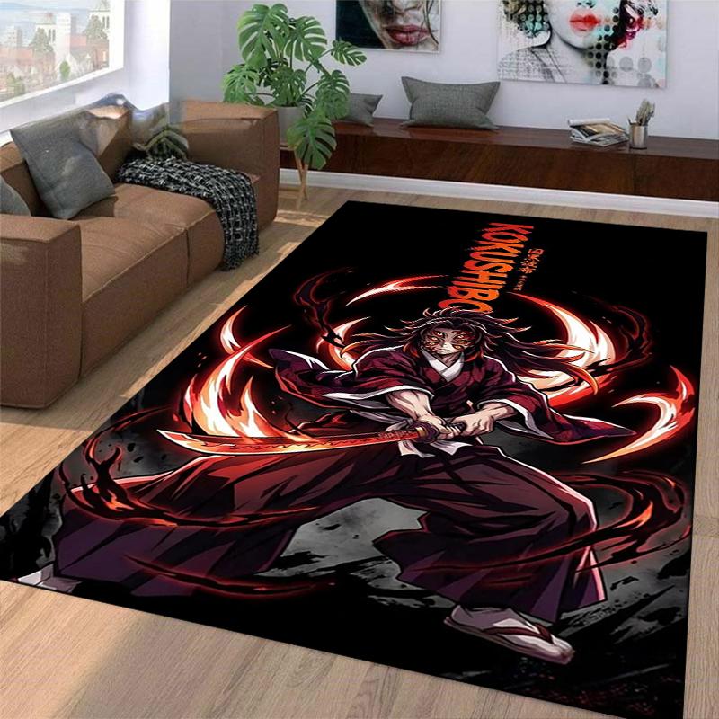 "Anime Carpet with Sword-Wielding Character and Flame Design" Suitable for Use As an Anti-slip for Living Room Bedroom Sofas