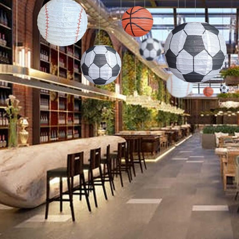 Lot de 6 Lanternes en Papier Sport Football Décoration Suspendue Japonaise pour Anniversaires sur le Thème du Football Centres de Table