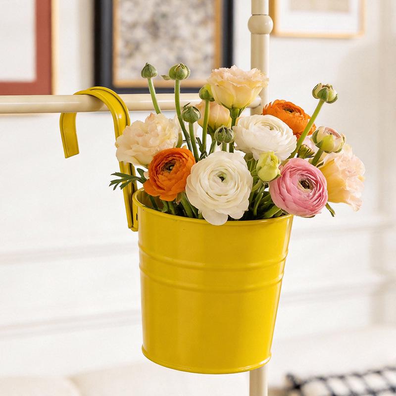 Compact Wrought Iron Hanging Planter for Indoor/Outdoor Use